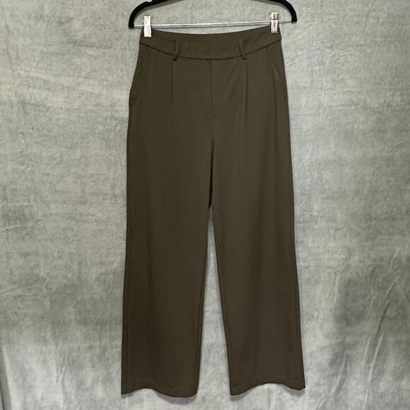 Halara Pants Womens Small Tall Green Pullon Wide Leg Trousers Stretch Office - Picture 1 of 13